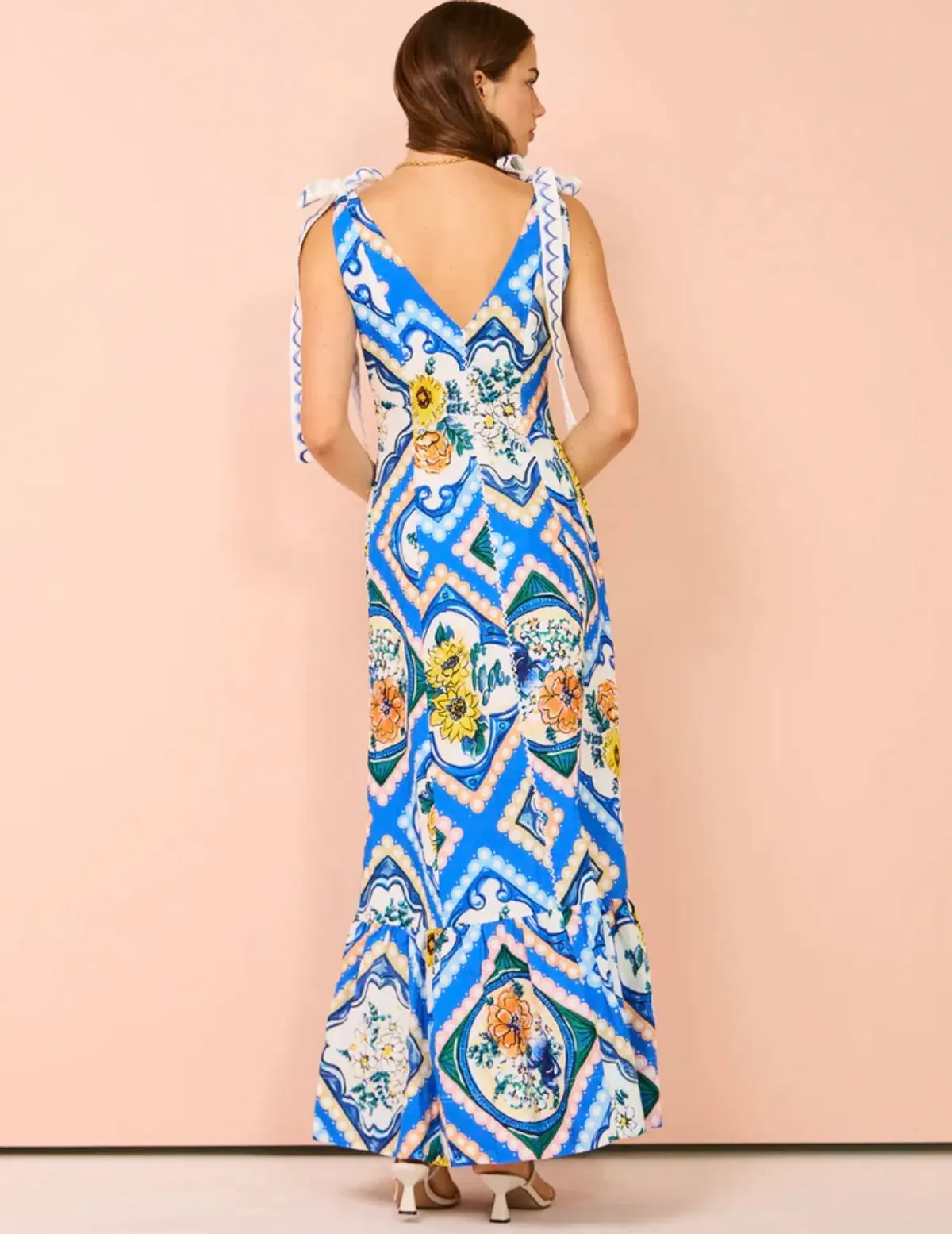 By Nicola Adoncia Tie Shoulder Maxi Dress Azure Floral Size 6 - Image 2