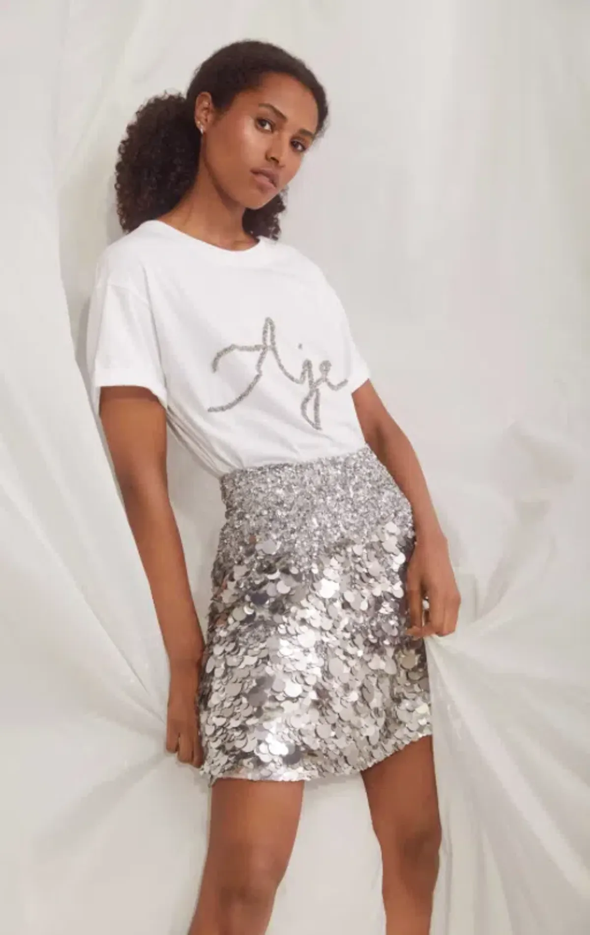 Aje Cherie Sequin Mini Skirt Silver Size 4 - Image 5