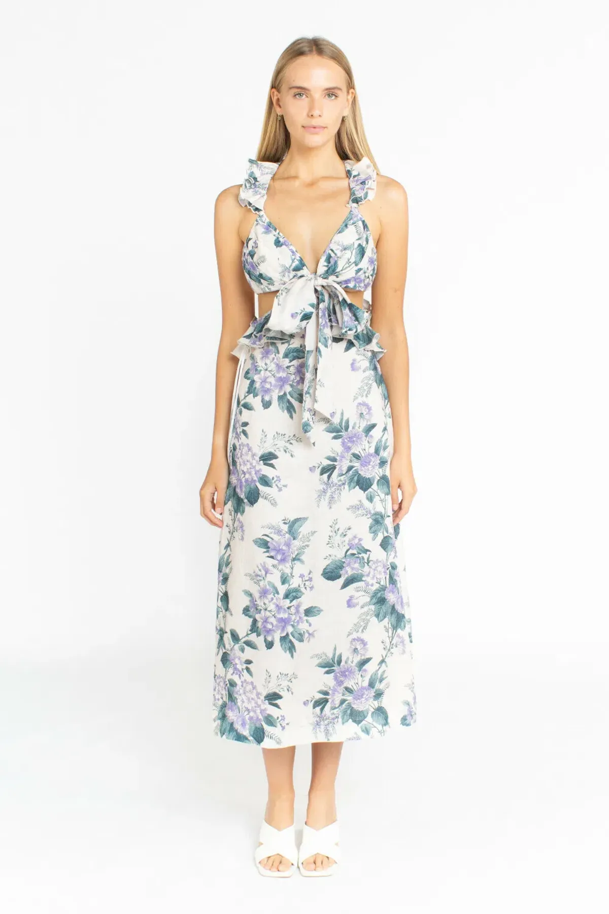Zimmermann Cassia Ruffle Midi Dress in Hydrangea Floral Size 1 / Au 10 - Image 1