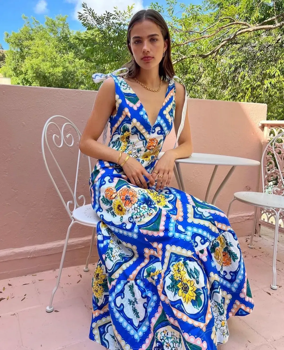 By Nicola Adoncia Tie Shoulder Maxi Dress in Azure Floral Size 14 - Image 3