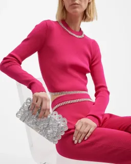 Cult Gaia Harlow Ring Crinkled Metallic Silver Clutch Bag for rent on The Volte - image 2