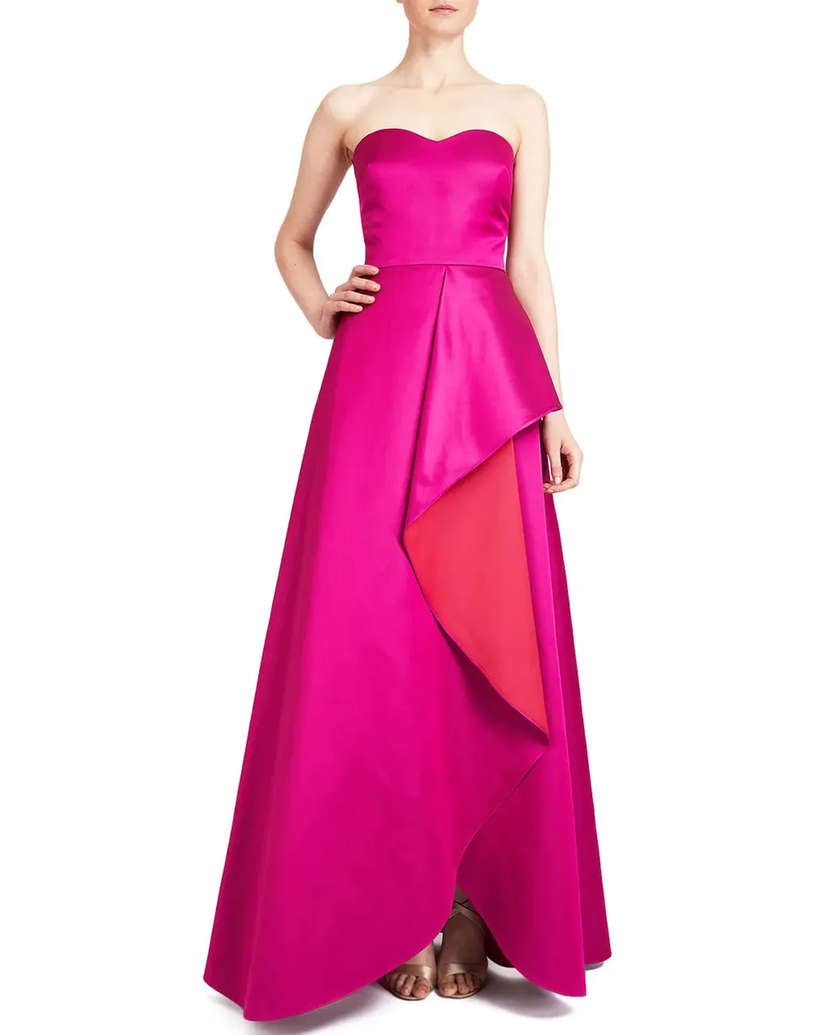 Badgley Mischka Strapless Double Face Evening Gown Fuchsia Multi Size 4  - Image 1