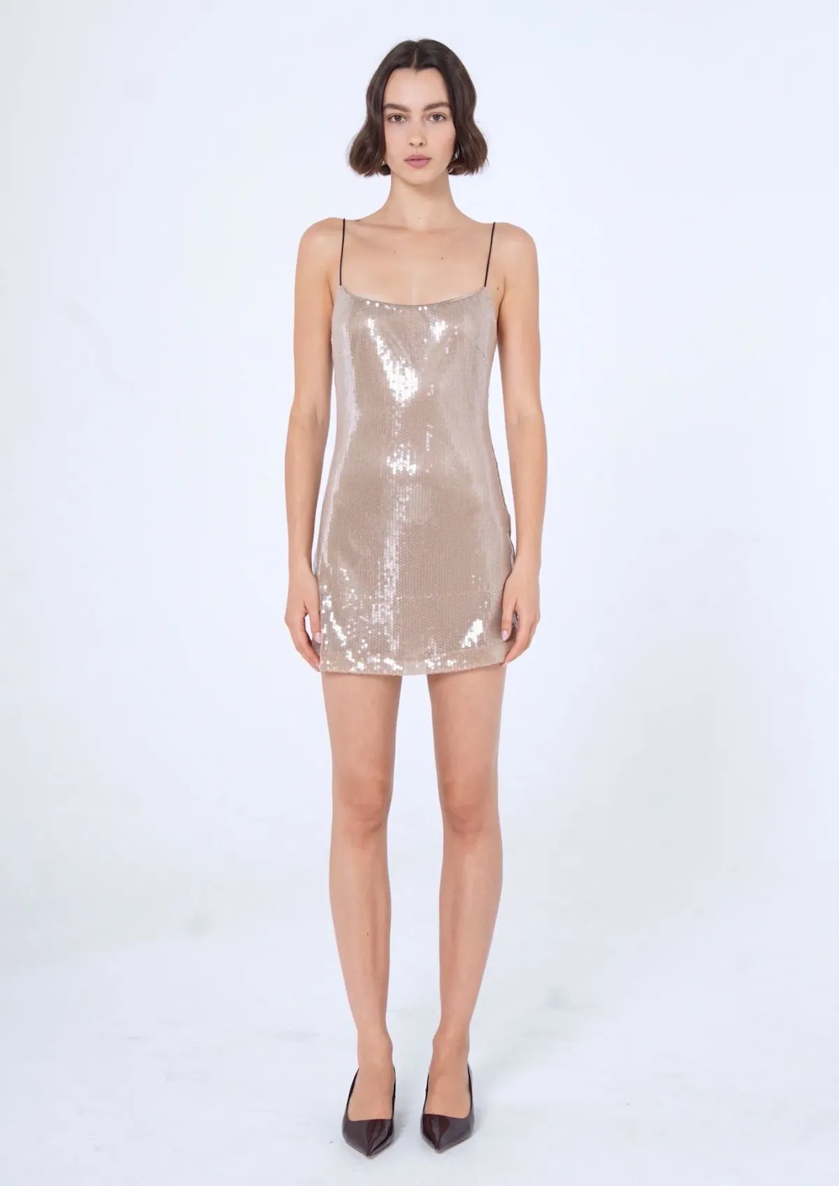 Benni Lucca Sequin Mini Dress Nude Size 6 - Image 1