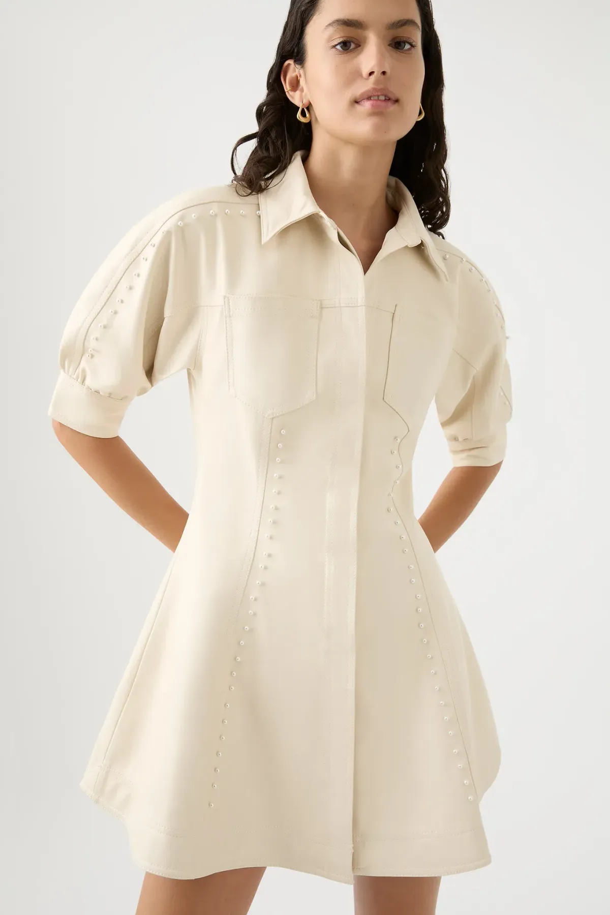 Aje Claire Pearl Mini Dress Sandstone/Beige Size 6 - Image 3