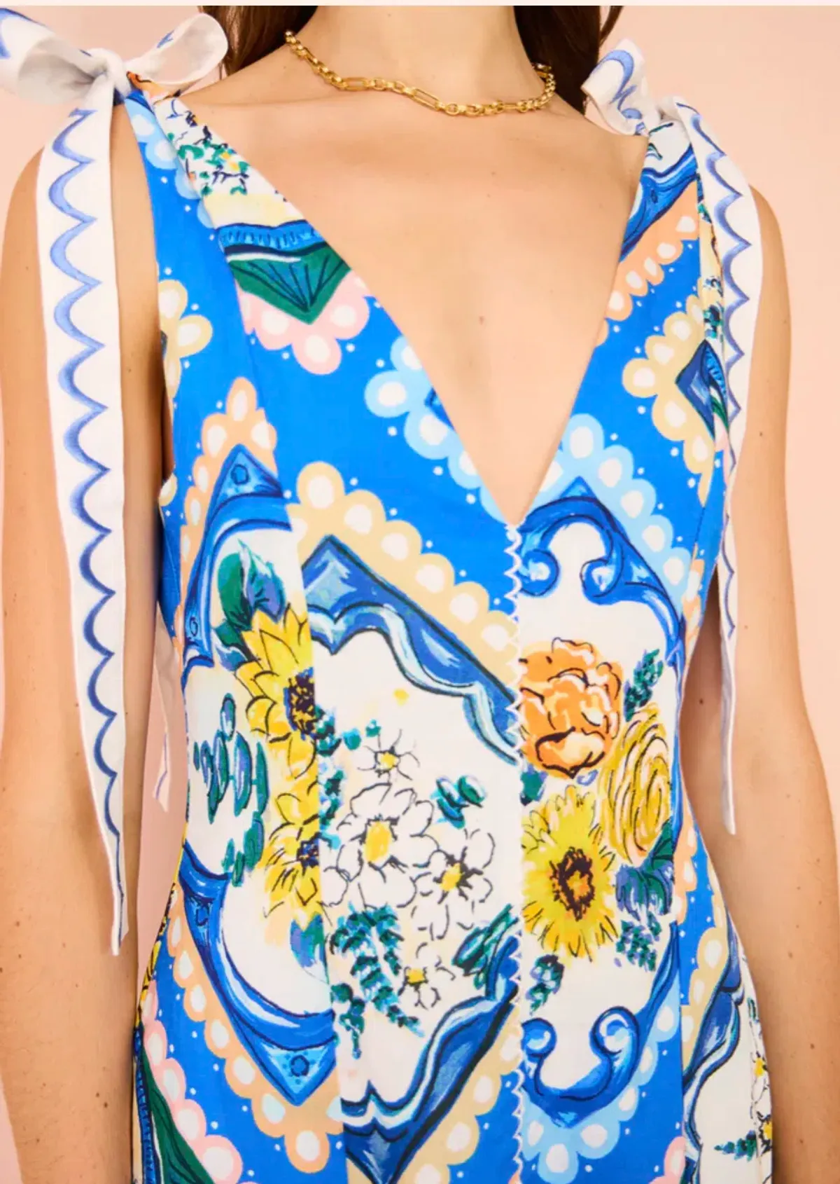 By Nicola Adocia Tie Shoulder Maxi Dress Azure Blue Floral Size 10 - Image 4