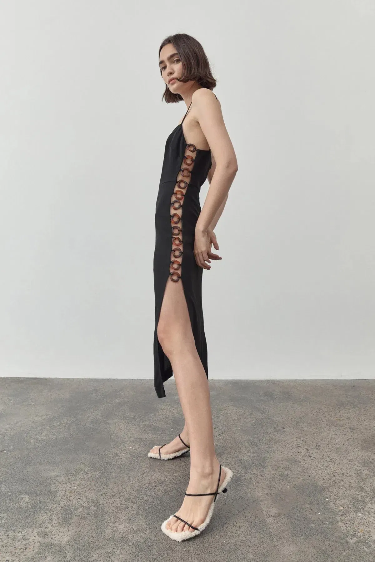 St. Agni Link Detail Midi Dress Black Size 6 - Image 4