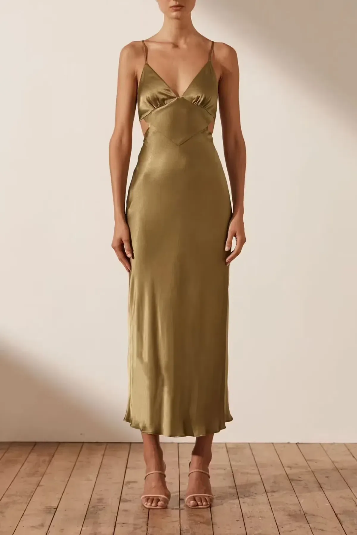 Shona Joy Alma Backless Midi Dress In Cumin Size 6 - Image 2