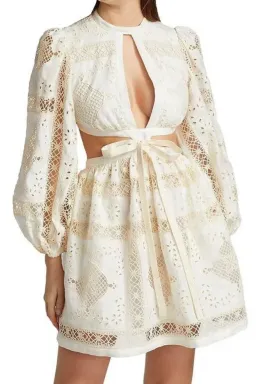 Zimmermann Aliane Embroidered Short Dress Ivory Size 0 / 8 AU for rent on The Volte - image 2