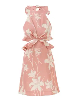Zimmermann Acadian Tie Back Mini Dress Pink Ivory Floral Size 0 / AU 8 for rent on The Volte - image 4