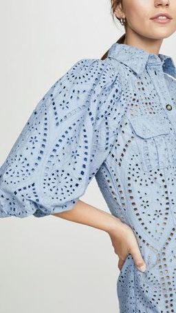 Ganni Balloon-sleeve broderie anglaise mini shirt dress for rent on The Volte - image 2