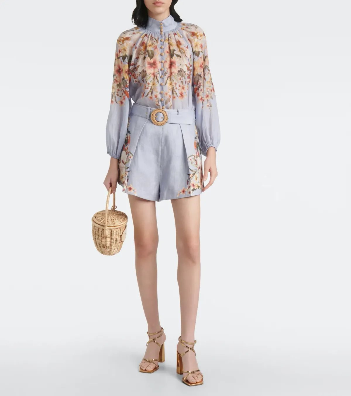 Zimmermann Lexi Billow Blouse & Tuck Short in Blue Palm Size 0 / AU 8 - Image 1