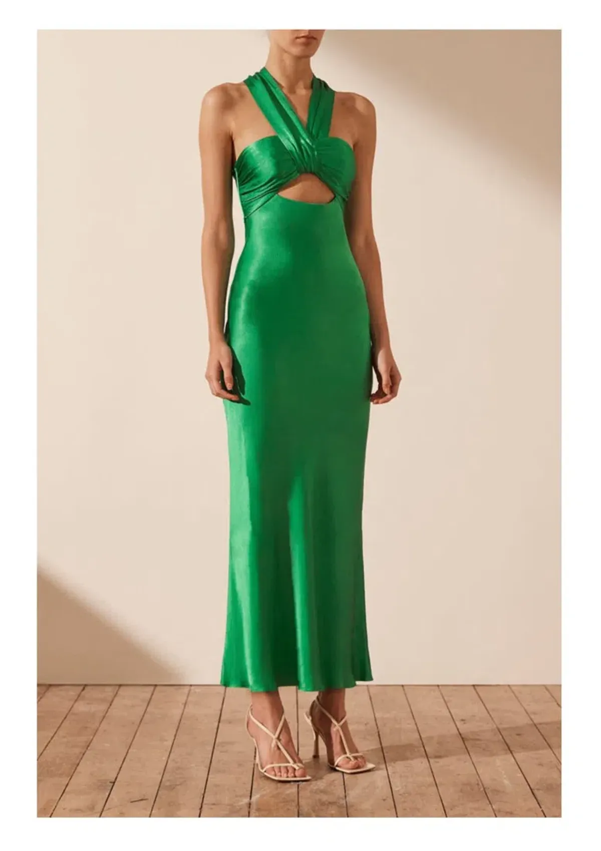 Shona Joy Lana Ruched Halter Midi Dress Tree Green Size AU 8 - Image 2