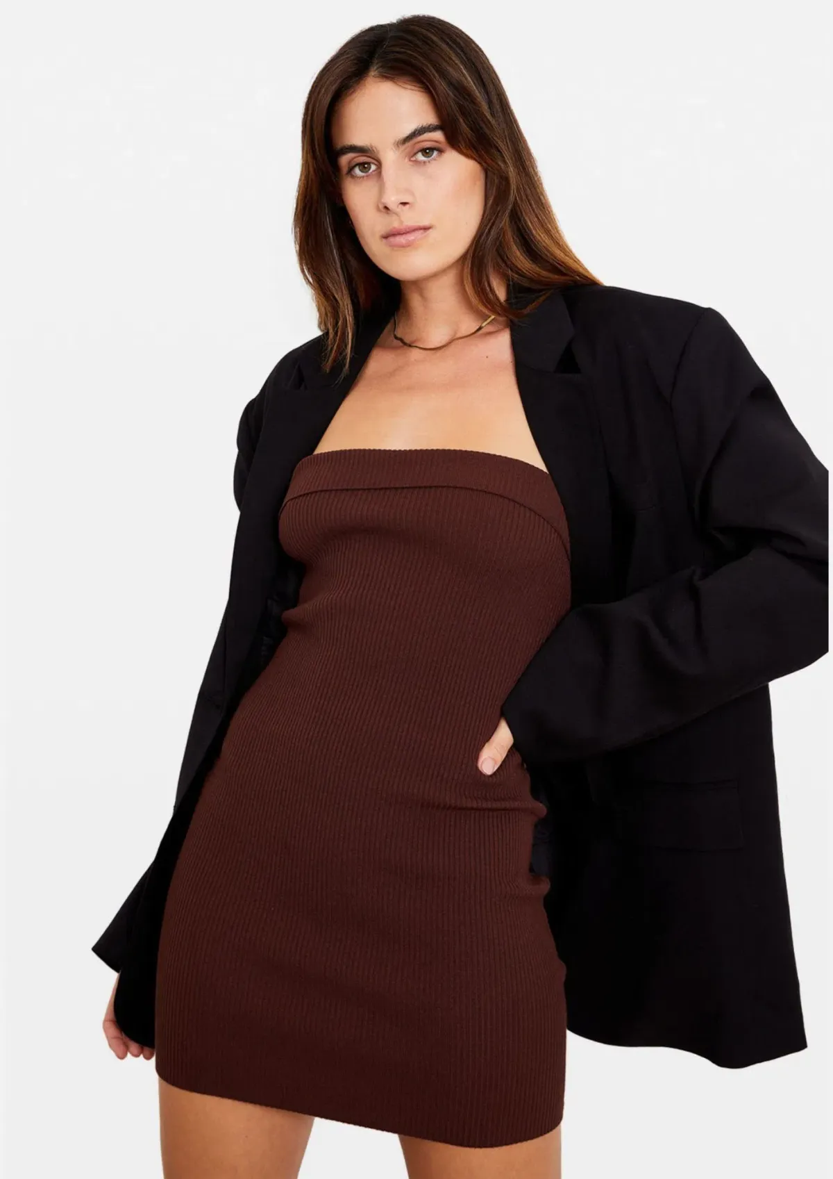 Tuchuzy Ribbed Tube Mini Dress Brown Size XS / AU 6 - Image 3