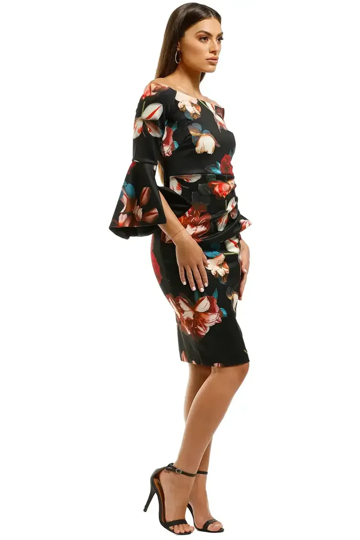 Montique Petra Printed Scuba Dress in Black Floral Size 18 - Image 2