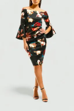 Montique Petra Printed Scuba Dress in Black Floral Size 8 for rent on The Volte - image 1