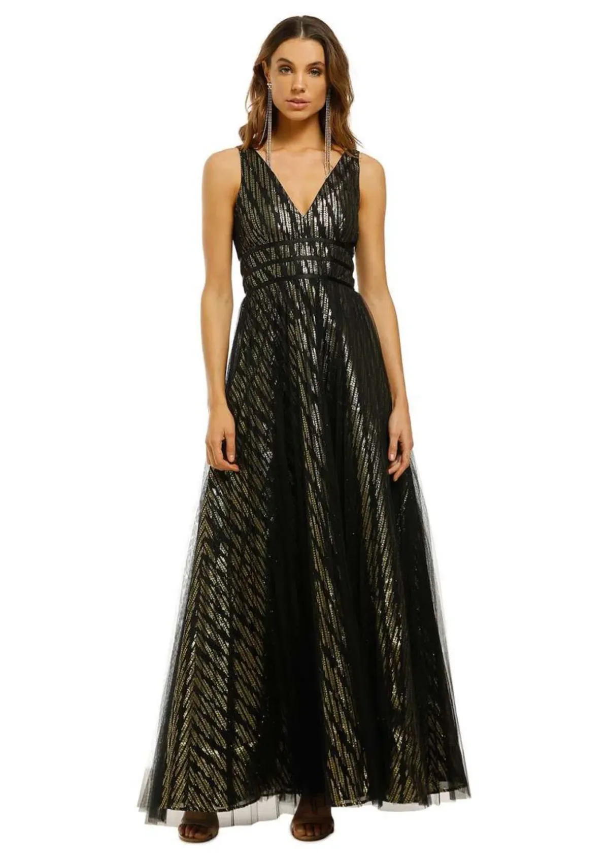 Montique Mirabella Lurex Gown in Black and Gold Size 16 - Image 1
