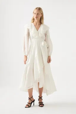 Aje Zoe Ruffle Wrap Midi Dress in Ivory Size 8 for rent on The Volte - image 1
