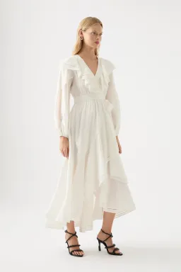 Aje Zoe Ruffle Wrap Midi Dress in Ivory Size 8 for rent on The Volte - image 2