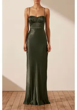 Shona Joy La Lune Corded Ruched Maxi Dress in Forest Green Size 8 for rent on The Volte - image 1