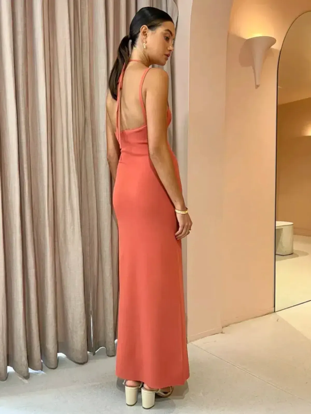 Sir The Label Nadja Midi Dress Coral Size 3 / 12 AU - Image 2