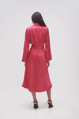 Aje Echo Belted Midi Shirt Dress in Hot Pink Size 8 for rent on The Volte - image 3
