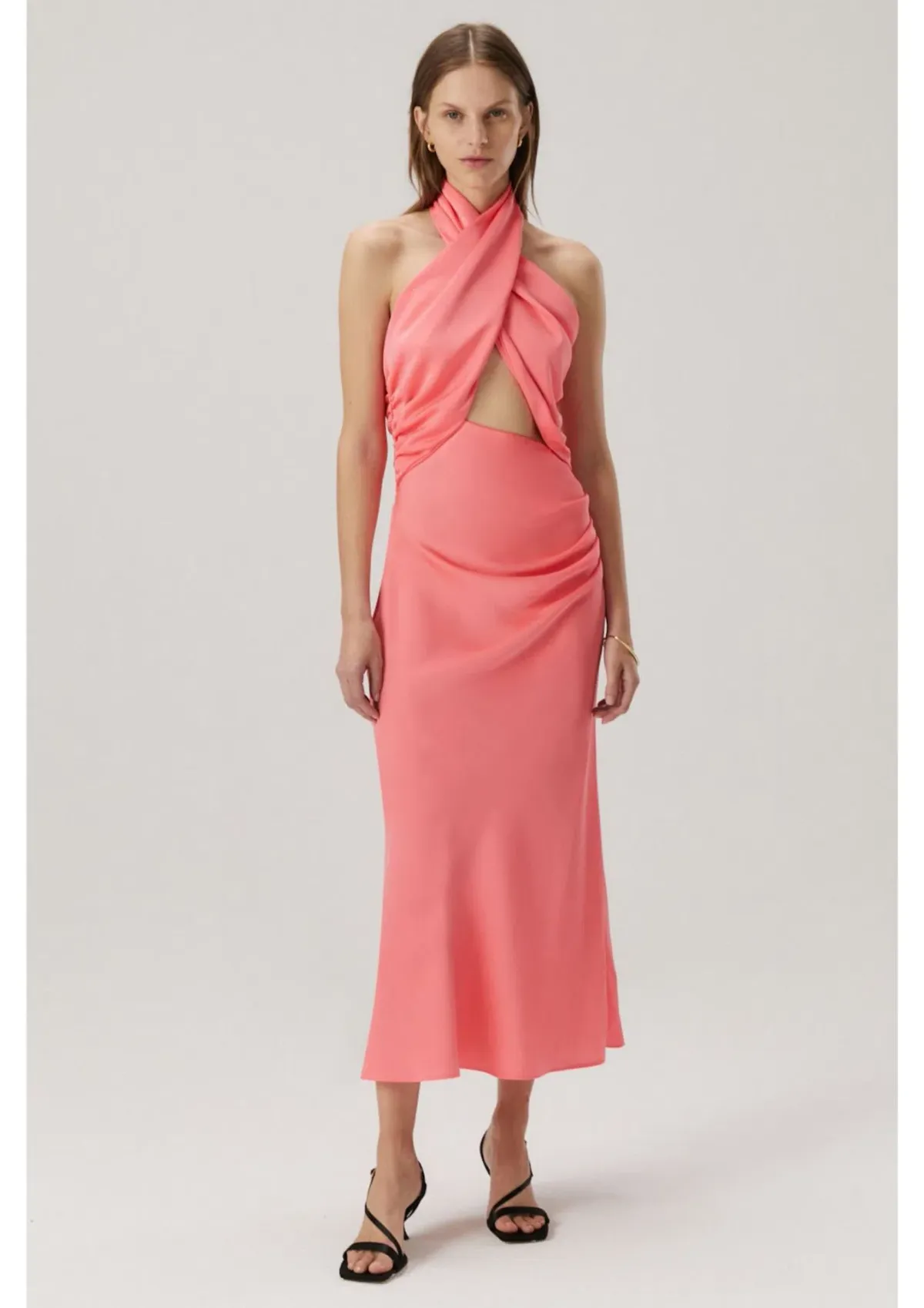 MISHA Linnea Satin Midi Dress Watermelon Pink Size 8/S - Image 1