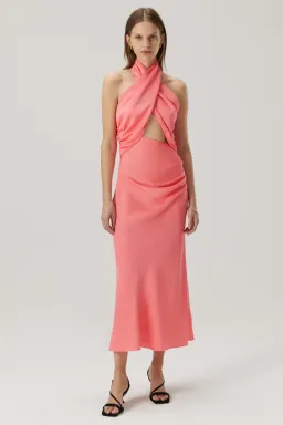 MISHA Linnea Satin Midi Dress Watermelon Pink Size 8/S for rent on The Volte - image 4