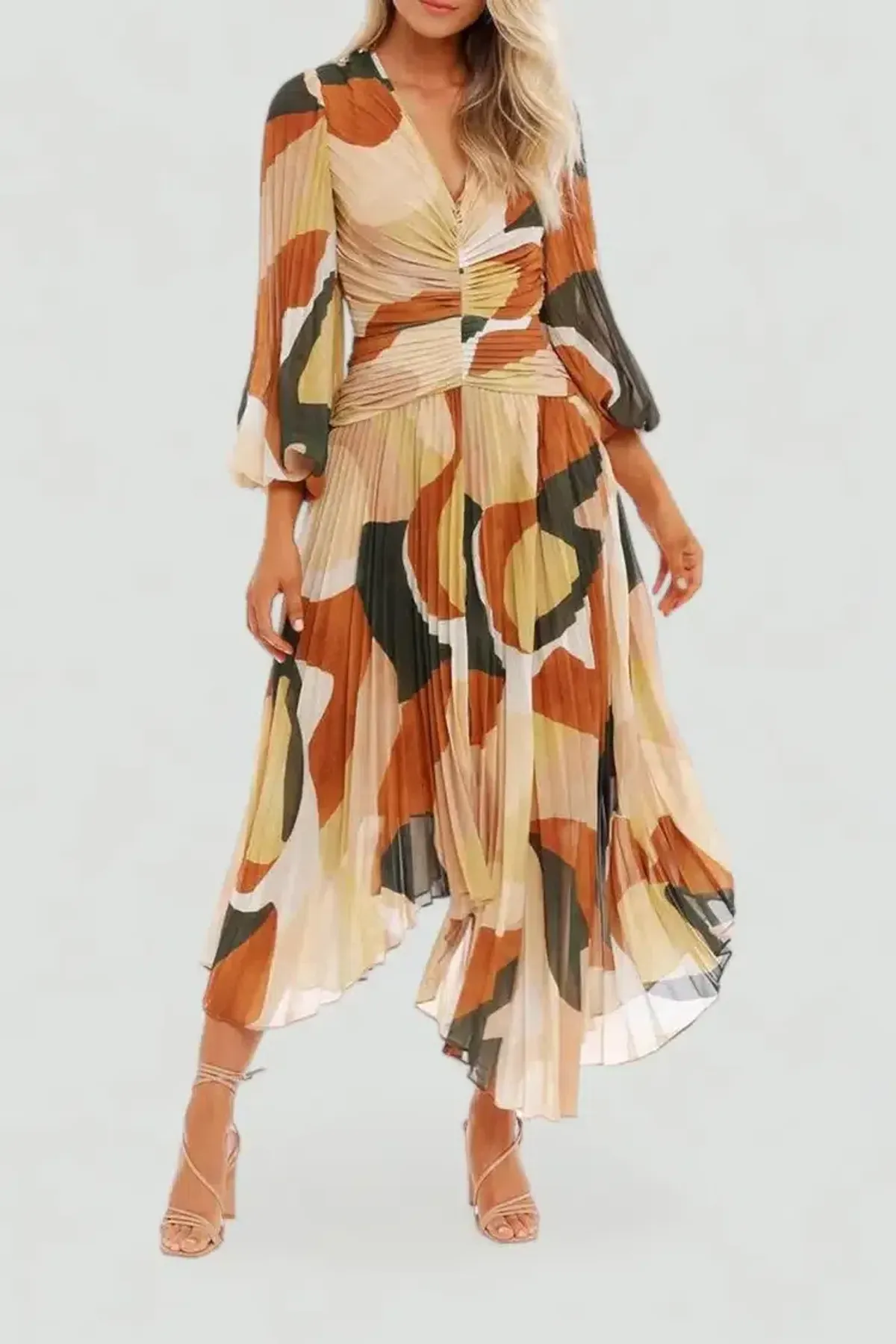 Ministry of Style Retro Resort Pleated Midi Dress Multi Size 14 - Image 2