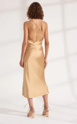 Dion Lee Bias Weave Cowl Dress Gold Size 12 for rent on The Volte - image 3