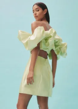 Alemais Suzi Off Shoulder Mini Dress in Green Size 10 for rent on The Volte - image 3