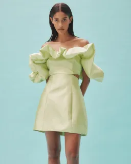 Alemais Suzi Off Shoulder Mini Dress in Green Size 10 for rent on The Volte - image 2
