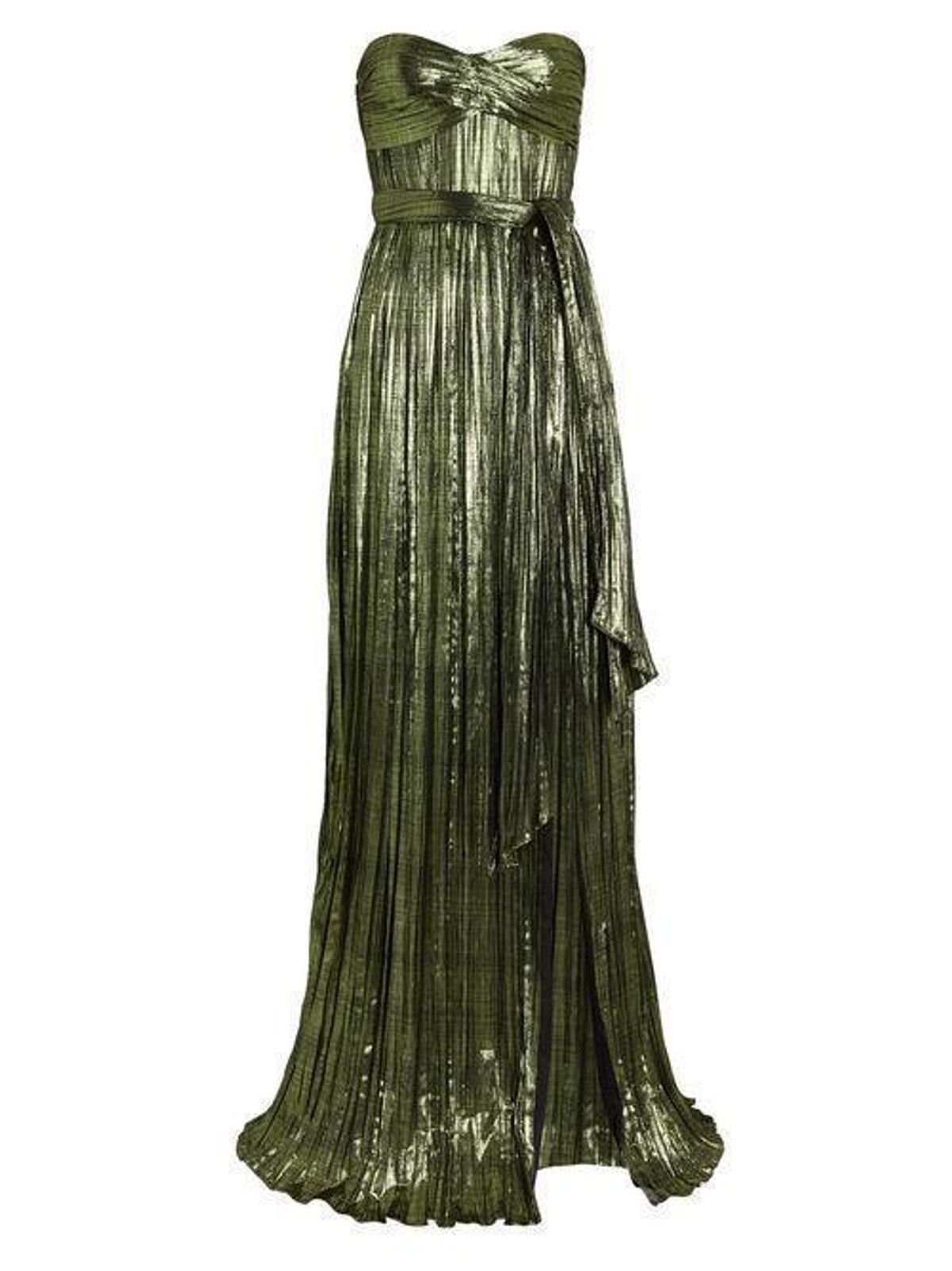 Jonathan Simkhai Metallic Plisse Strapless Gown Green Size 8 - Image 3