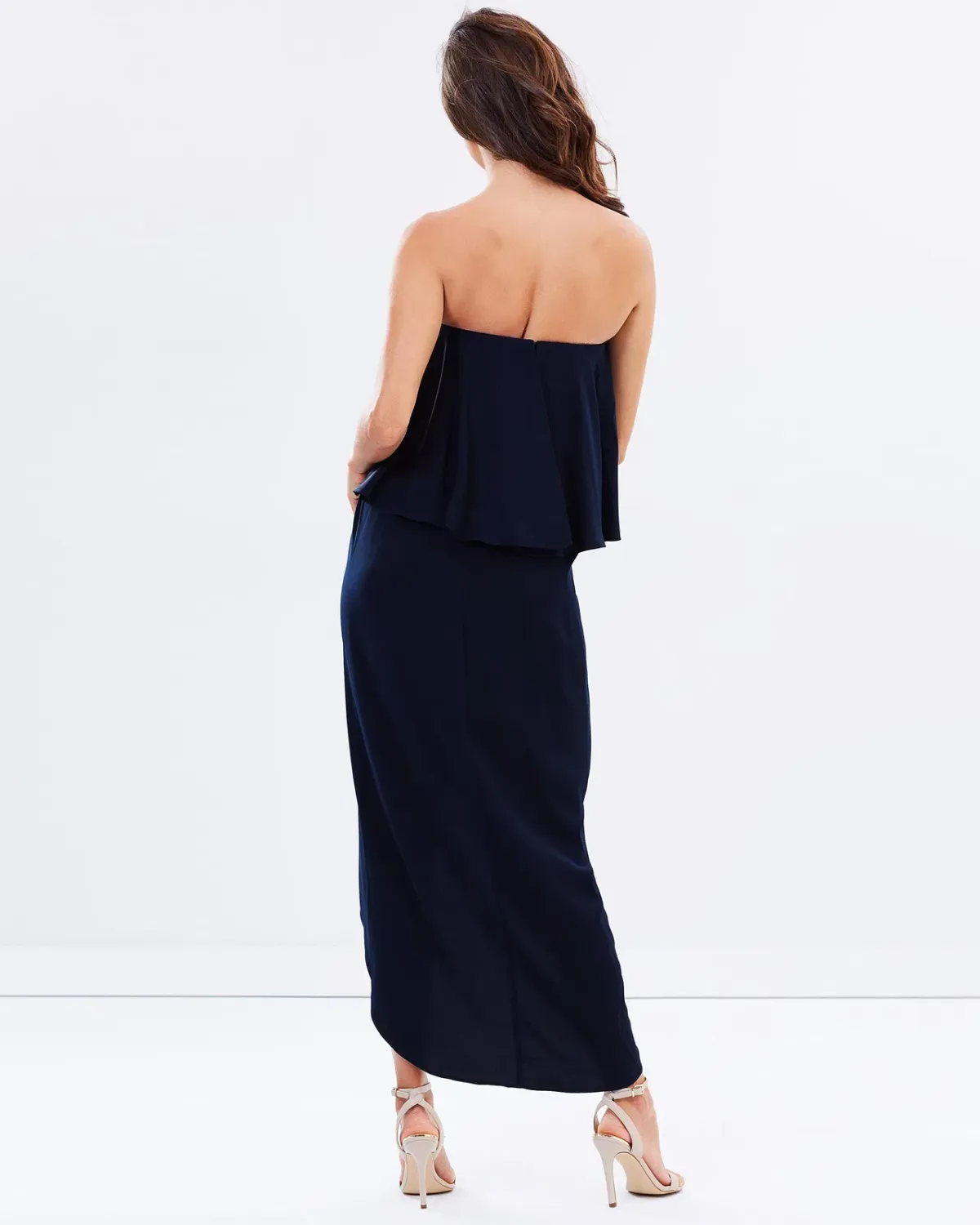 Shona Joy Strapless Frill Drape Maxi Dress Navy Size 12 - Image 2