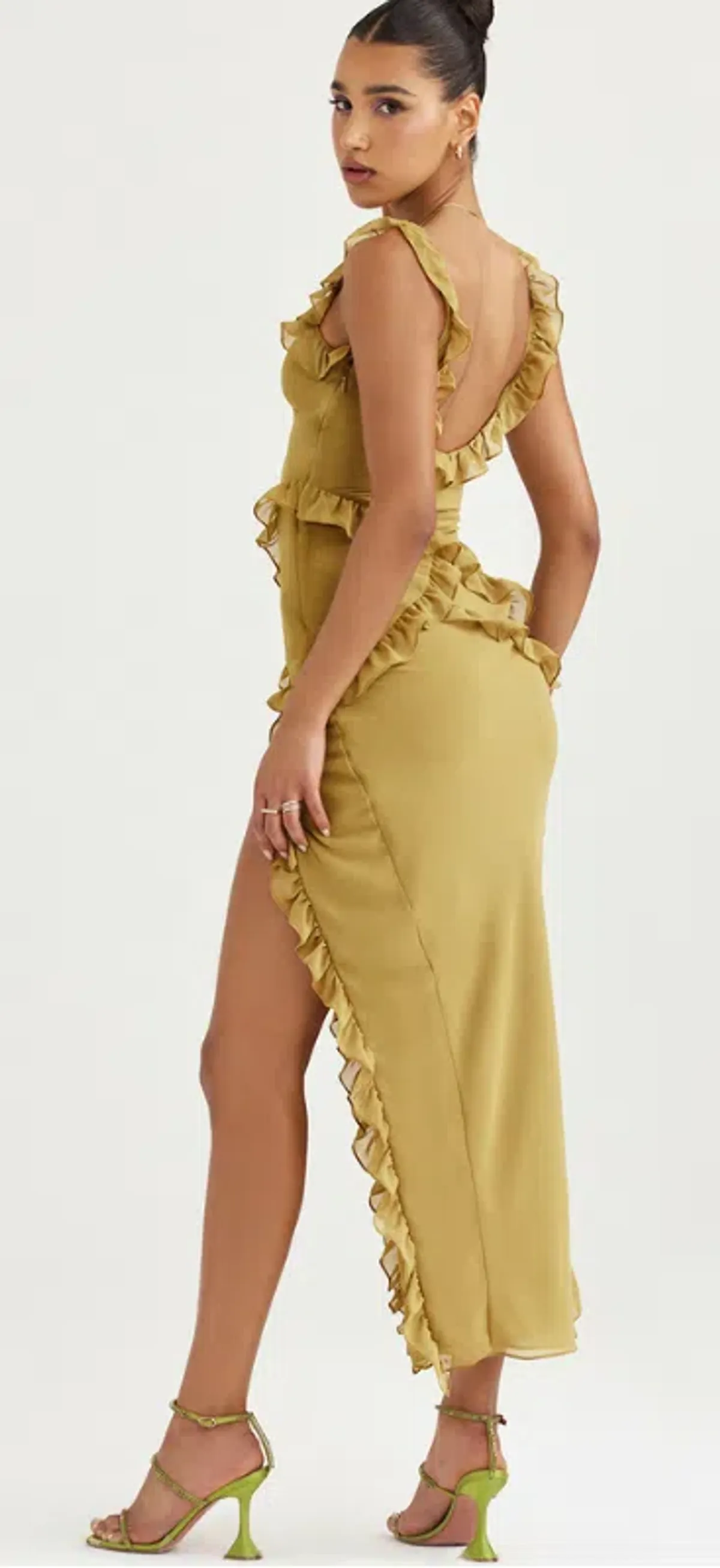 House of CB Pixie Ruffle Maxi Dress Olive Size M / AU 10 - Image 2