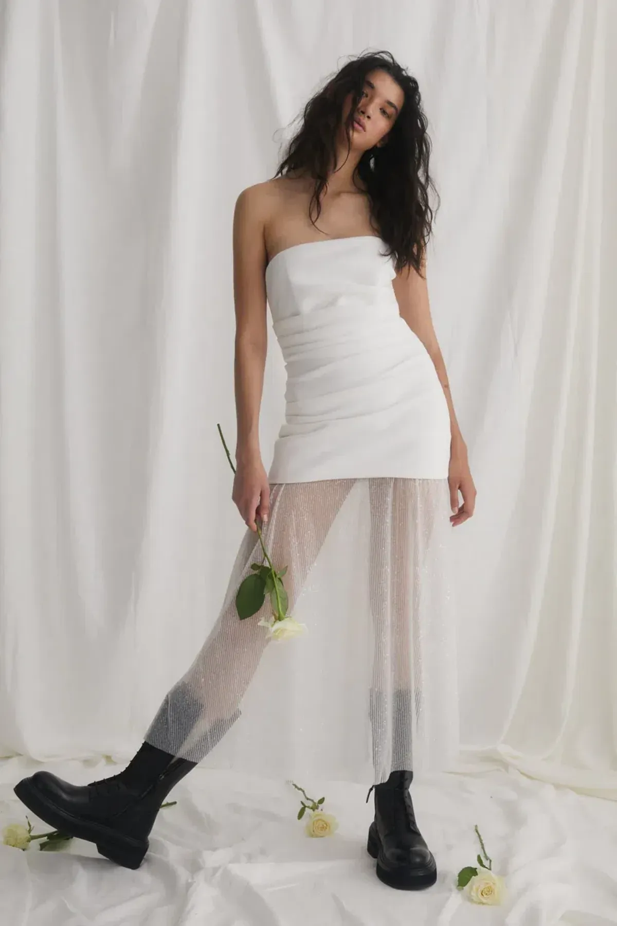 Misha Nasrin Strapless White Sequin Midi Dress Size 8/S - Image 3