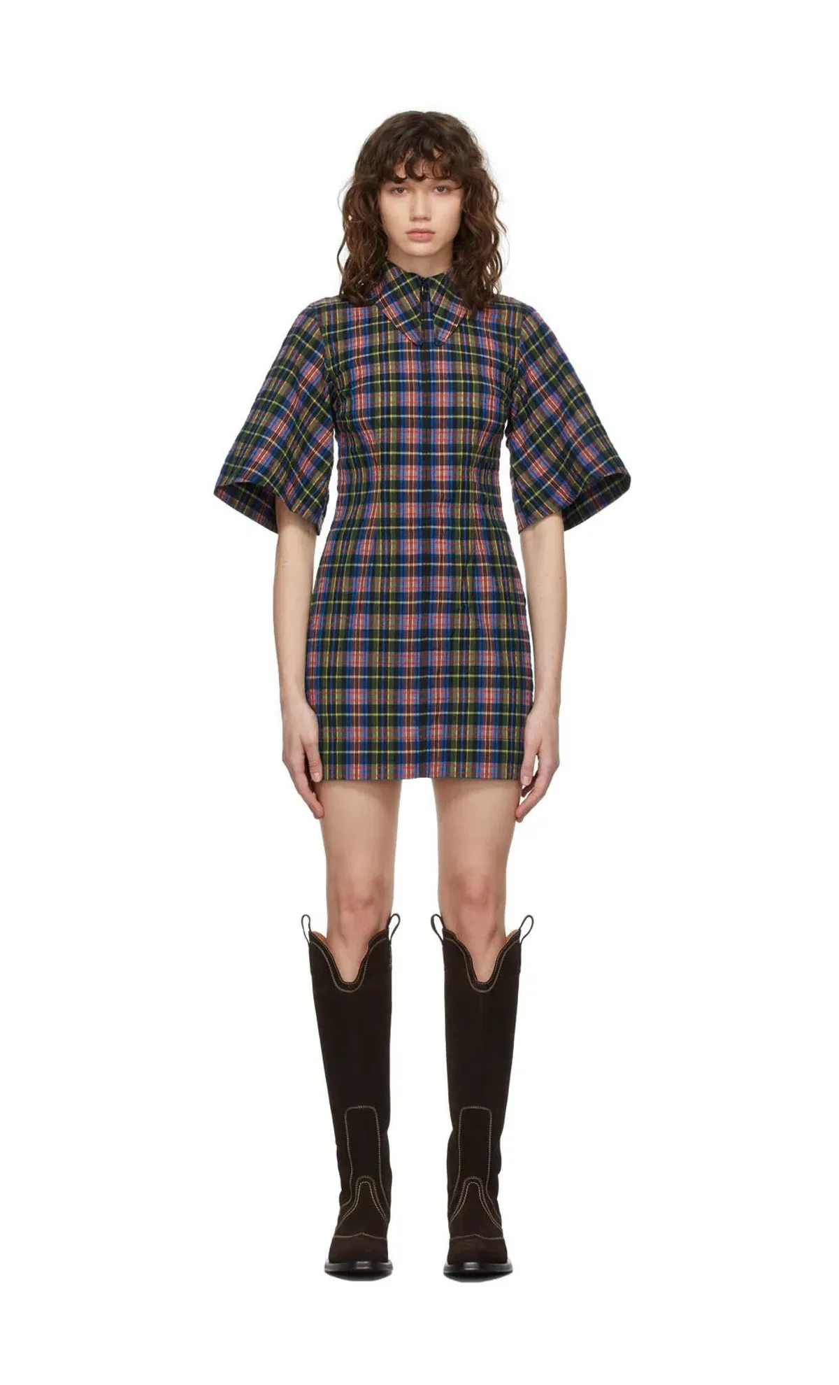 Ganni Seersucker Check Dress Print Size 8 - Image 2