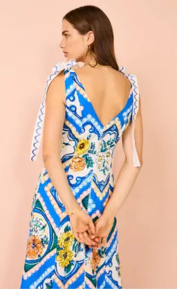 By Nicola Adoncia Tie Sleeve Maxi Dress Azure Blue Floral Size 10 for rent on The Volte - image 4