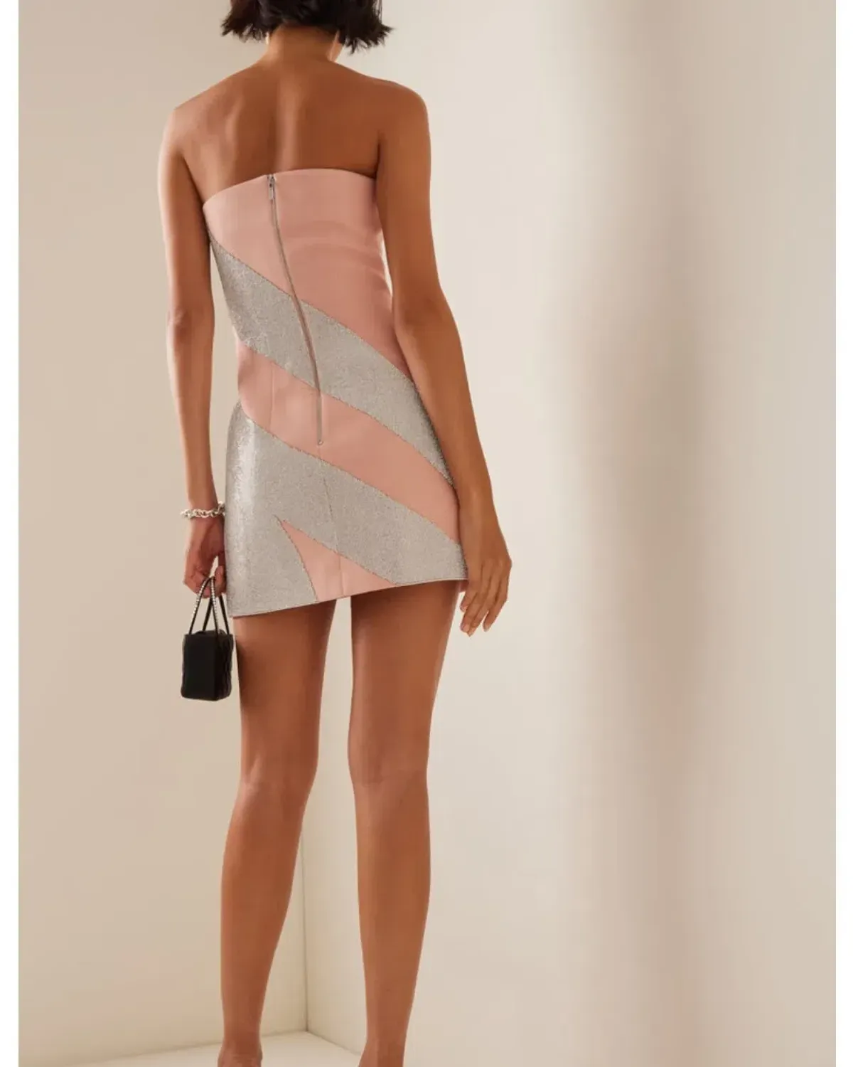 Nué Exclusive Crystal Embellished Jersey Mini Dress Neutral Size 8 - Image 3