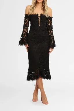 Nicholas Botanical Lace Cocktail Midi Dress in Black Size 8 for rent on The Volte - image 1