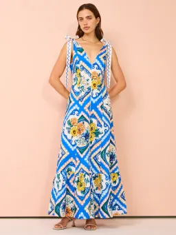 By Nicola Adoncia Tie Shoulder Maxi Dress in Azure Floral Size 6 for rent on The Volte - image 1
