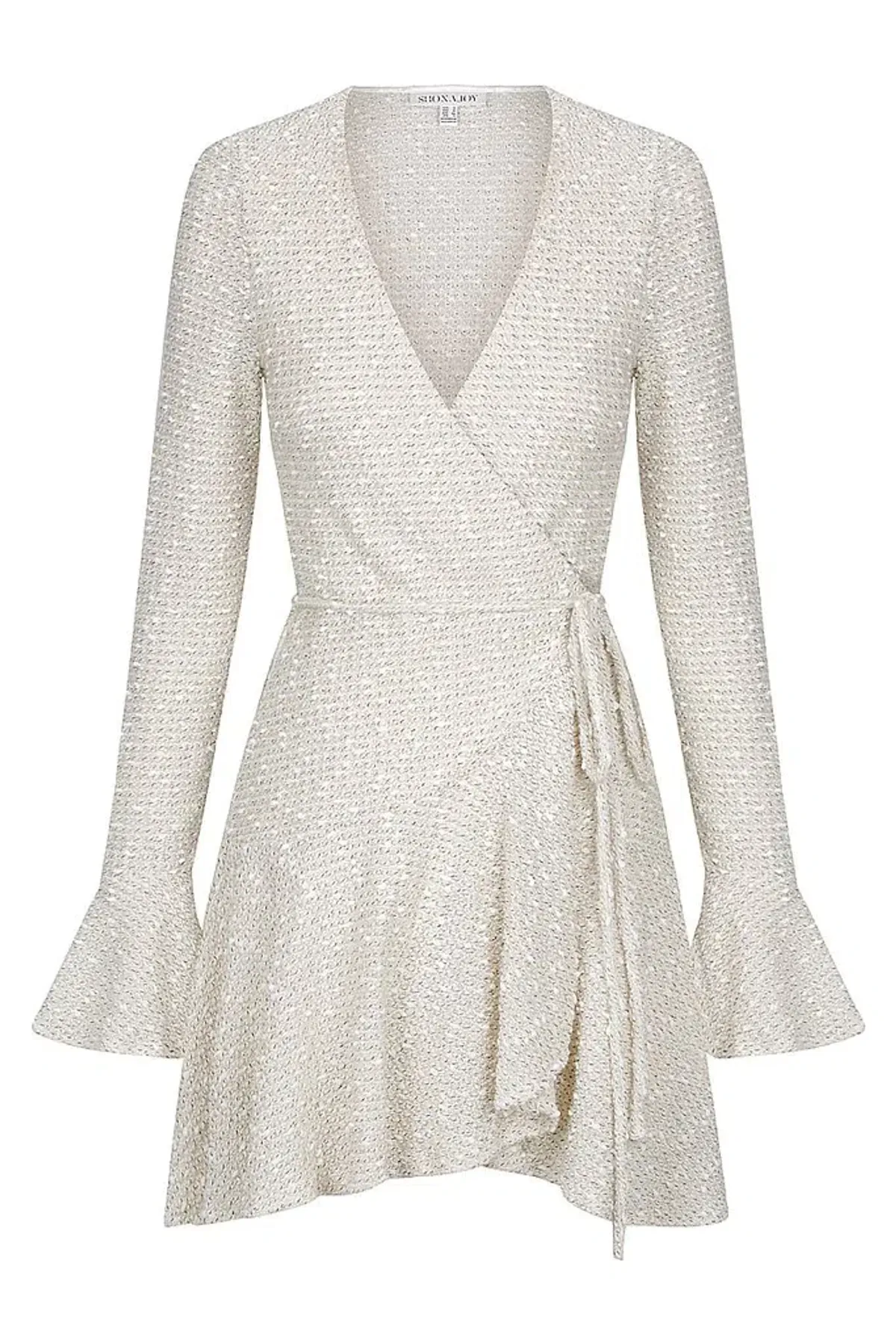 Shona Joy Hayes Frill Cuff Wrap Mini Dress Cream Size 8 - Image 4
