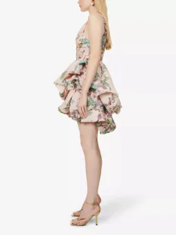 Zimmermann Matchmaker Drape Mini Dress Pink Barkcloth Floral Size 0 / AU 8 for rent on The Volte - image 2