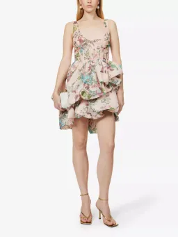 Zimmermann Matchmaker Drape Mini Dress Pink Barkcloth Floral Size 0 / AU 8 for rent on The Volte - image 1