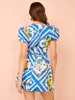 By Nicola - Havana Wrap Mini Dress In Azure Floral - Size 8 (Fits 6-8 best) for rent on The Volte - image 4