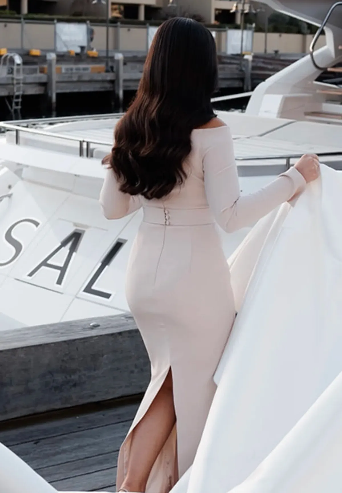 Off the Shoulder Maxi Dress Baby Pink Nude Size 8 - Image 3