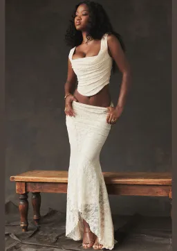House Of CB Una Lace Corset & Therese Lace Maxi Skirt Set Vintage Cream Size 6 for rent on The Volte - image 1