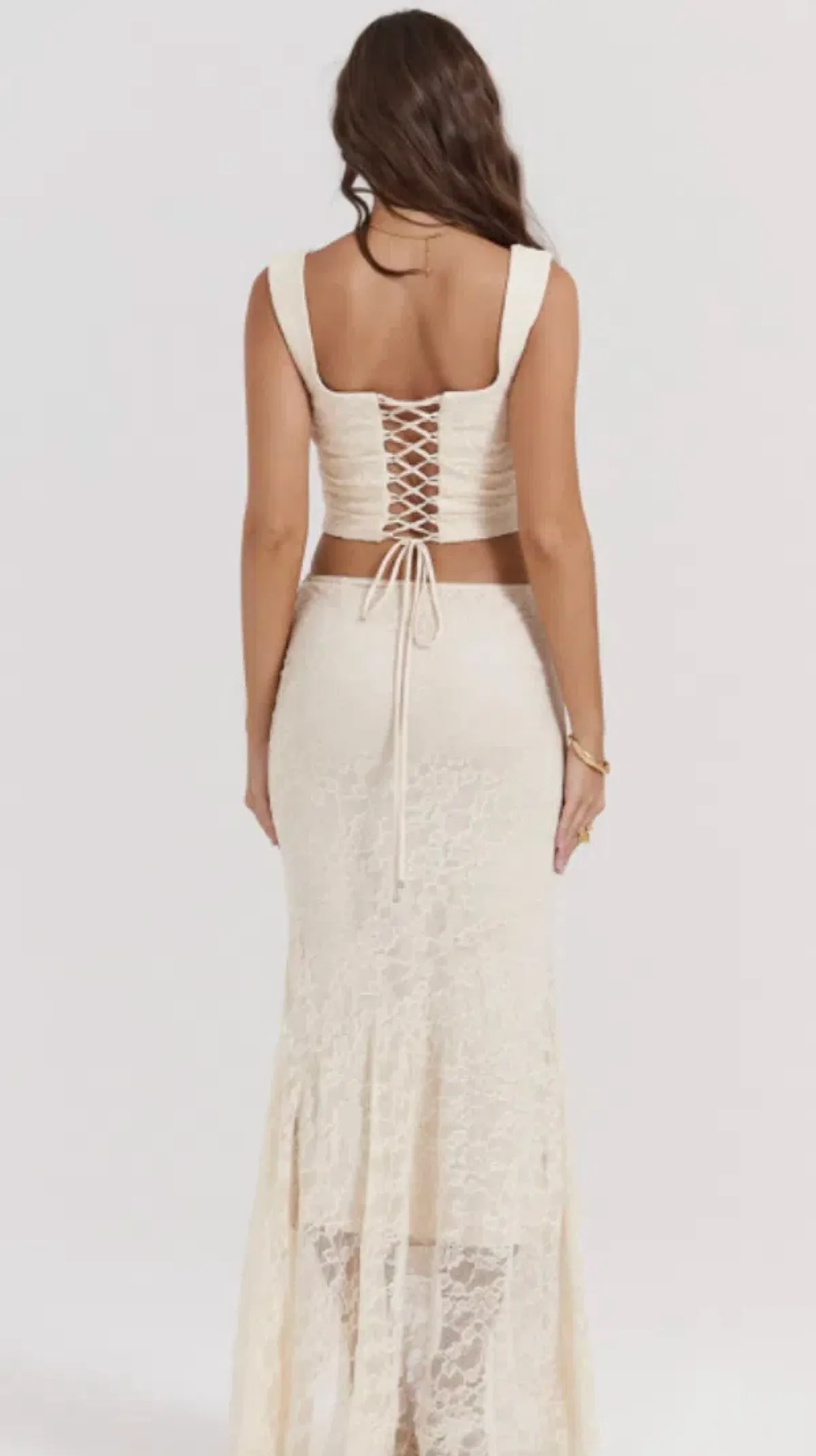 House Of CB Una Lace Corset & Therese Lace Maxi Skirt Set Vintage Cream Size 6 - Image 4