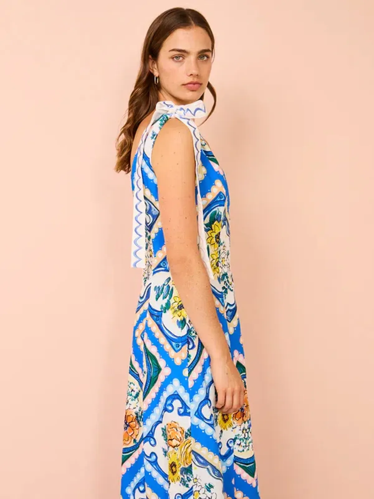 By Nicola Andoncia Tie Shoulder Maxi Dress Azure Blue Floral Size 8 - Image 4