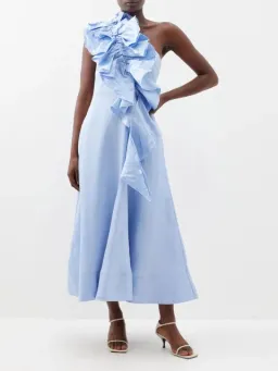 AJE - Adelia One Shoulder Ruffled Linen Blend Dress Light Sky Blue - Size 14 for rent on The Volte - image 2