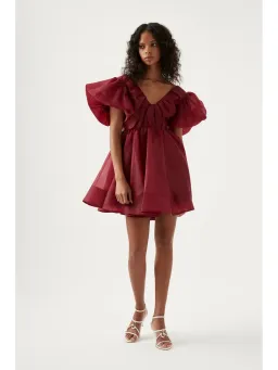 Aje Gretta Organza Mini Dress Burgundy Size AU 10 for rent on The Volte - image 1